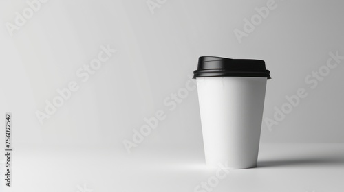 white paper cup with black lid isolated on white background