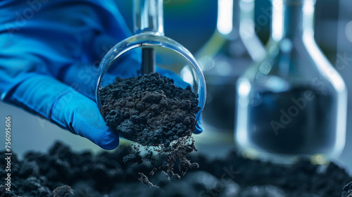 A closeup of a soil sample shows the presence of biochar a type of nanomaterial that is being used to absorb and neutralize toxic substances.