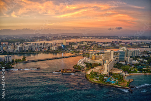 Aerial View of San Juan, Puerto Rico at Sunrise Sunset