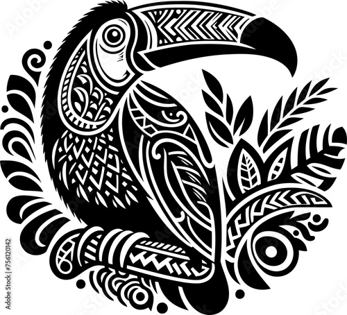 taucan bird, animal silhouette in ethnic tribal tattoo,