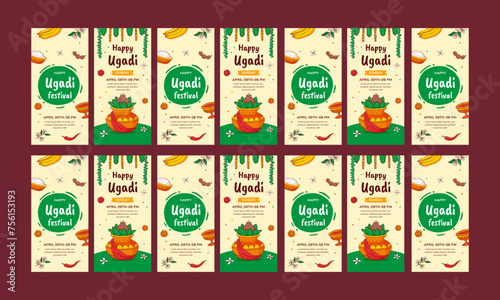 happy ugadi vector illustration banner set