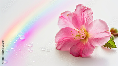 Pink Hibiscus Flower with Rainbow Background