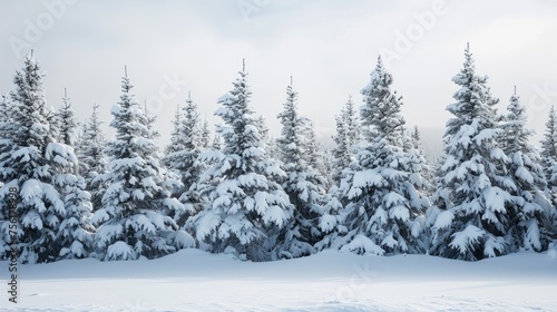 Trees adorned in a pristine blanket of snow create a serene and enchanting landscape. Ai Generated.