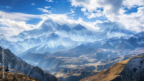 A breathtaking view of the Himalayas, featuring the iconic Mount Everest. Ai Generated.