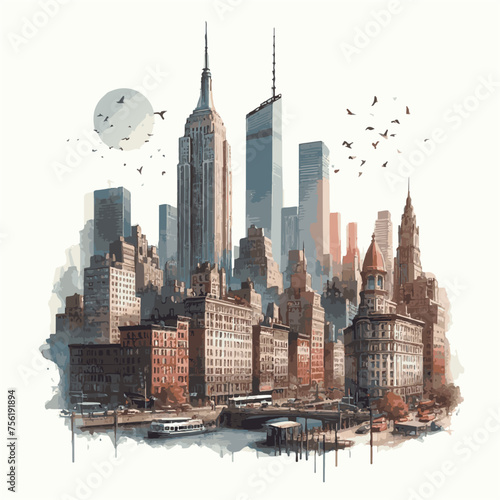 watercolor of new York city skylines isolated on white background 