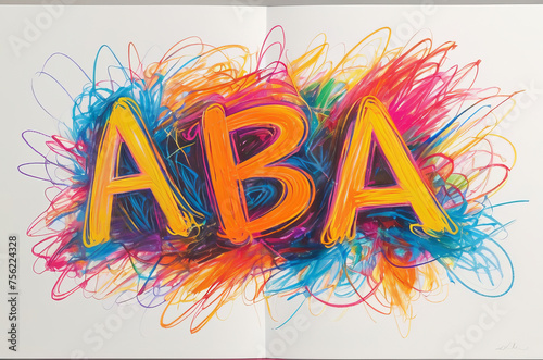 Bright abbreviation ABBA in chaotic crayon drawing style made by scribbles