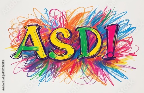 Bright abbreviation ASD in chaotic crayon drawing style made by scribbles