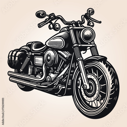 Classic motorcycle front view concept in vintage monochrome style isolated vector.
