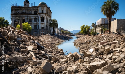 Large Rubble Pile Next to Water