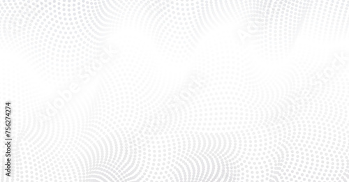 Vector background with white abstract wavy lines, flowing dots particles wave pattern 3D curve shape isolated on white background. Modern science, technology, music, halftone light effect banner.