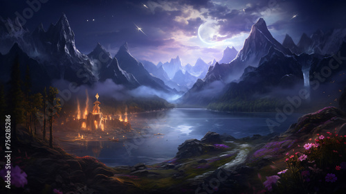 Magical nature wallpaper during summer night in mountains