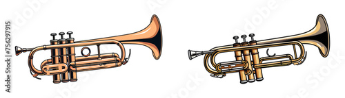 Cartoon drawing of a trumpet and cornet side by side