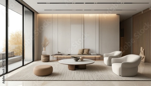 Sleek, modern minimalist living room: clean lines, neutral tones, minimalistic furniture for contemporary elegance 🛋️✨
