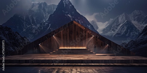 Awesome Wooden Roof Structure with Lighting Effects for Monthly Events Generative AI