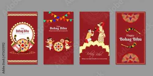 Vector illustration of Happy Bohag Bihu social media feed set template