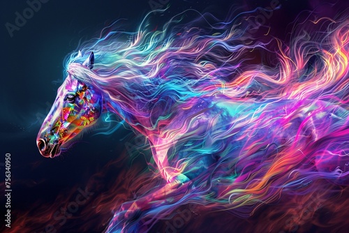 Colorful Hair A Rainbow-Haired Horse in Motion Generative AI