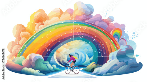 A celestial bicycle race on a rainbow road with cyc