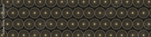 Abstract golden geometric seamless pattern on black background. Seamless linear pattern for fabric, textiles and jewelry. Vector EPS 10