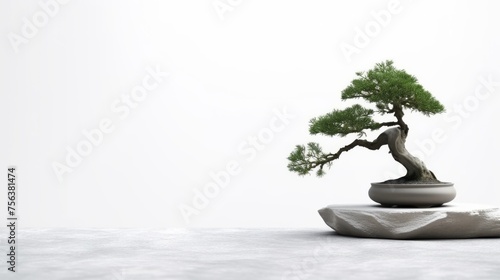 a bonsai tree with white background. Negative space. Free space for text. Generative AI