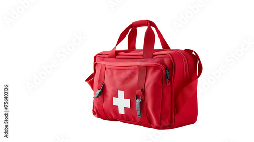 Red bag with first aid kit on transparent background