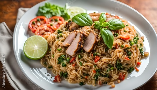 Basil fried rice with pork (Pad kra prao moo sap), Thai food 