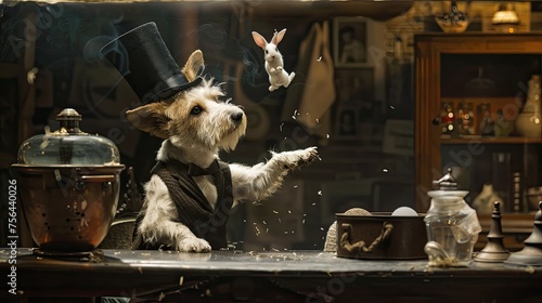 A Wire Fox Terrier as a magician