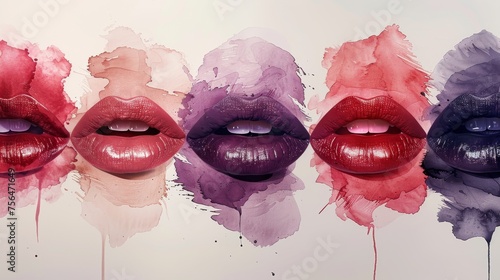 lipstick prints of women lips on white background
