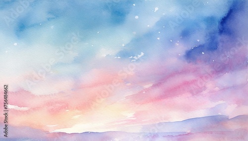 a serene and gentle watercolor background depicting a sky at dawn with subtle gradients of soft blues and pinks vertically oriented