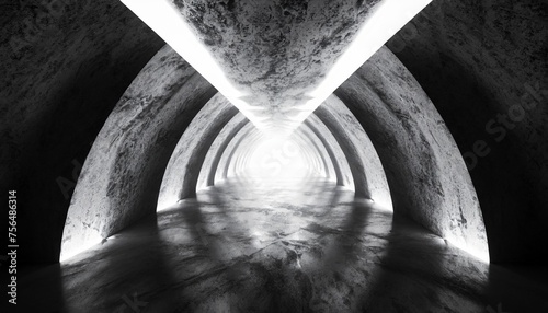 empty elegant modern grunge dark reflections concrete underground tunnel room with bright white lights background wallpaper 3d rendering