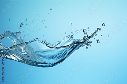 Studio Shot of a Mesmerizing Light Blue Water Splash with Air Bubbles and Liquid Drops.