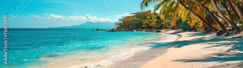 panoramic 32:9 concept paradisiacal beach, summer, seashore, ocean, pelago, coastal area