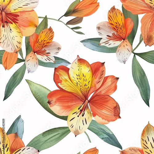 watercolor Alstroemeria pattern banner wallpaper
