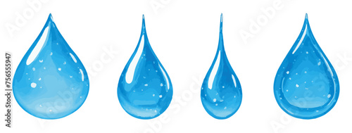 Set of realistic blue water drops. isolated different shapes of water drops on transparent or white background, vector illustration.