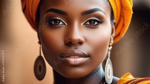 Very beautiful African-American girl in a colorful headdress