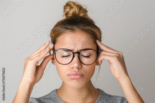 university student in glasses closing eyes and plugging ears with fingers to ignore noise, dumb stupid comments