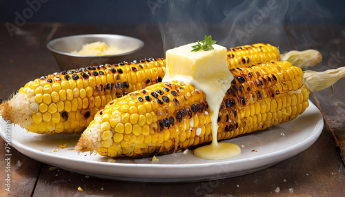 Grilled corn on the cob with melted butter