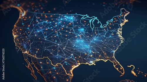 concept of North America global network and connectivity Digital map of USA --ar 16:9 Job ID: ae4879dd-190f-478f-9319-1604eb2432ae