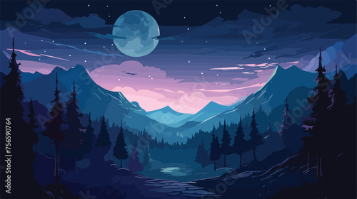 Forest with the mountain and trees in the night