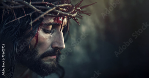 Jesus Christ with a crown of thorns upon his head, symbolizing the sacrifice and suffering