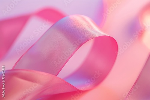 A close up of a pink ribbon elegantly flowing on a soft pink background, creating a mesmerizing and graceful display.