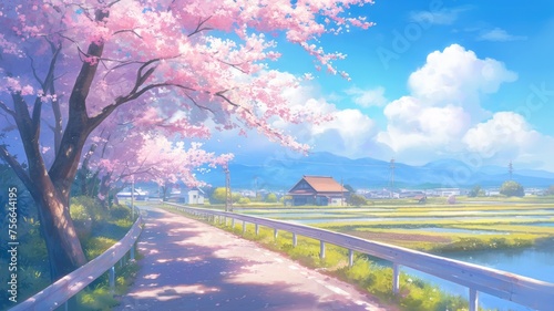桜の田舎道