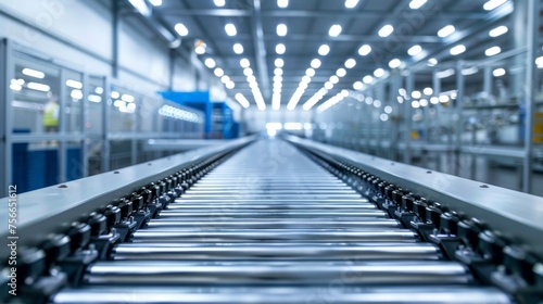 Industry machinery concept: Close-up of a conveyor belt in a modern manufacturing plant
