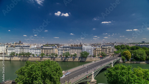 Panorama of Paris timelapse. View from Arab World Institute Institut du Monde Arabe building. France.