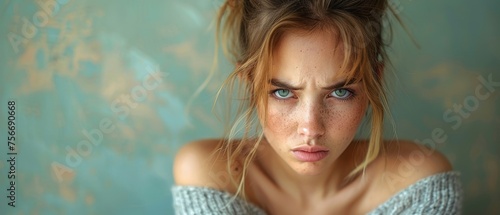 Anger and bad mood expressed by a young woman in a portrait