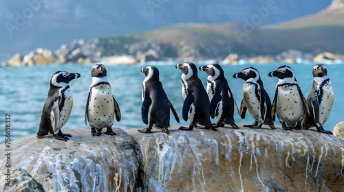 Penguins on Boulders Cape Town South Africa copy African Penguin Colony at the Beach Cape Town South Africa, Generative Ai