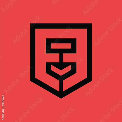 Initial letter E, M, W logo template with geometric japanese kamon line art illustration in flat design monogram symbol