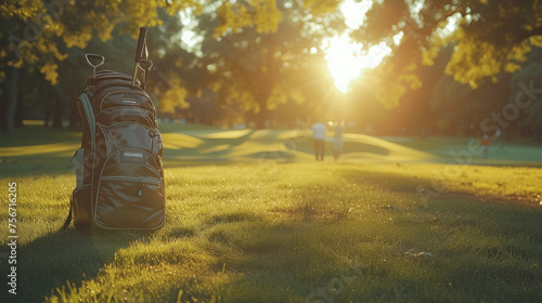 Golfers’ Essentials: Equipment Bag and Players Nearby 