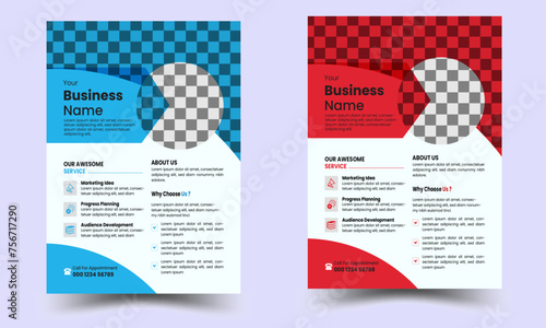 Flyer Layout with Geometric Accen. Brochure template layout design. Corporate business flyer mockup. Creative modern bright flyer concept