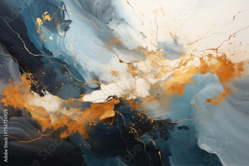 Abstract Painting With Gold and Blue Colors Generative AI