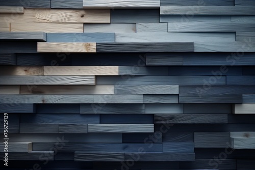 A wall constructed from a mix of blue hues blending seamlessly, creating a visually striking display.